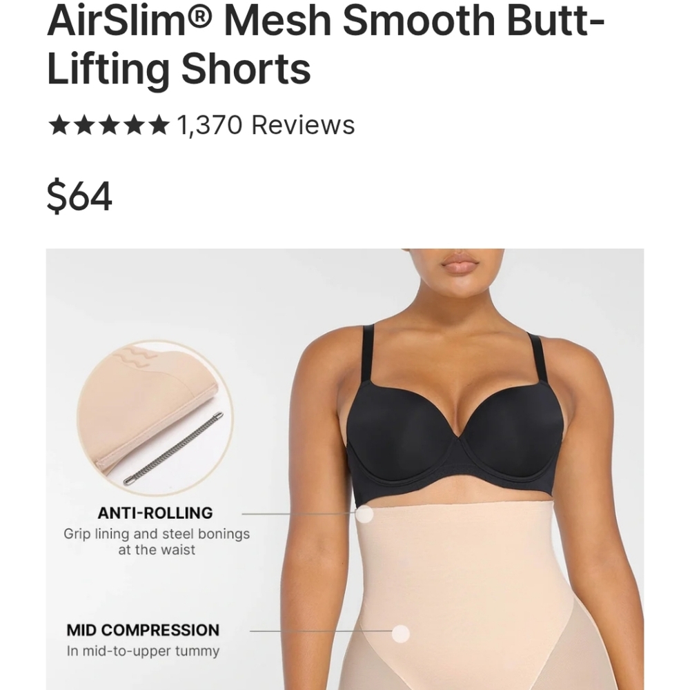 Shapellx AirSlim Mesh Smooth Butt-Lifting Shorts - Black, 2XL